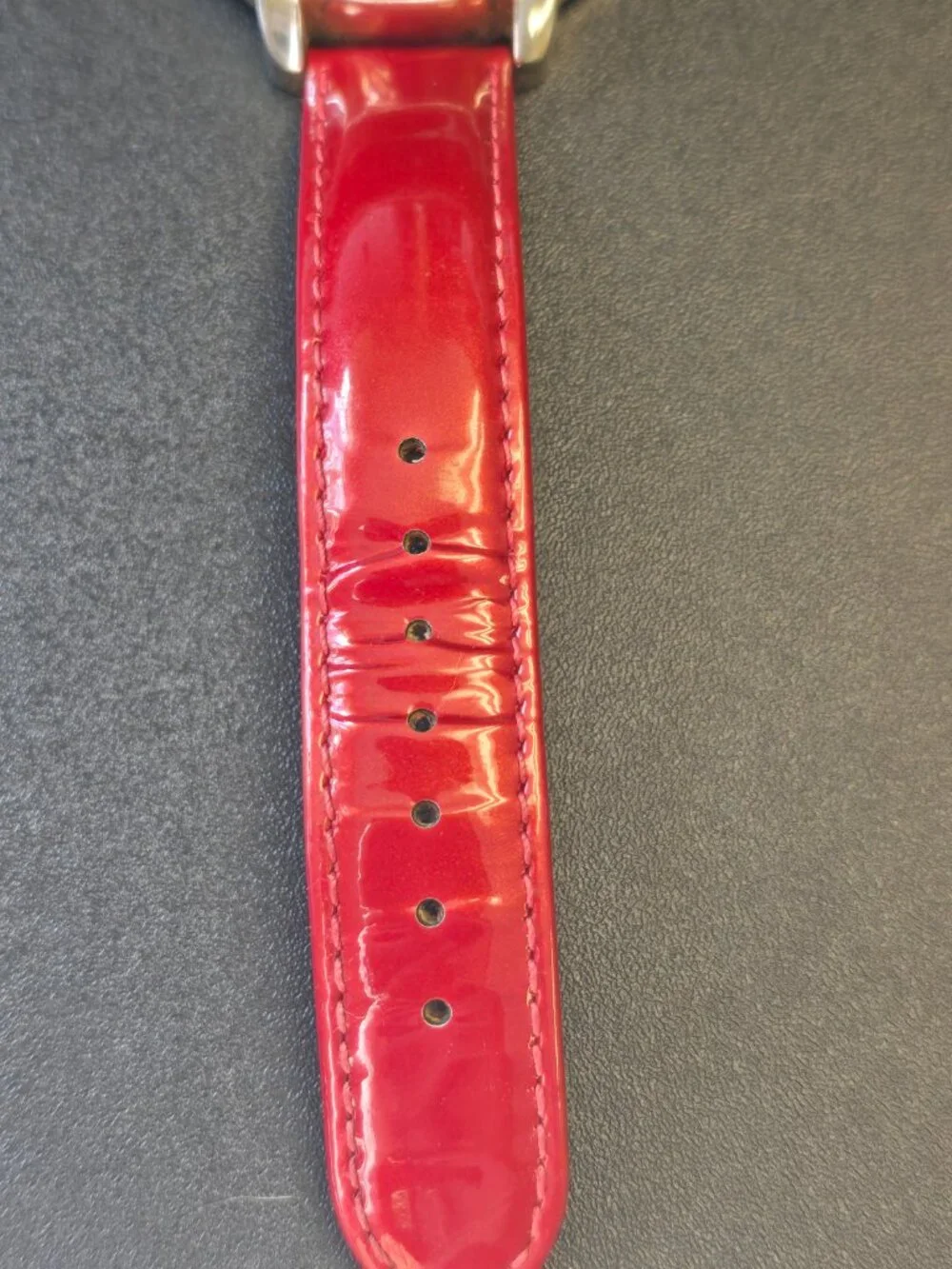Red Patten Leather Wrist Watch with Roman Numerals